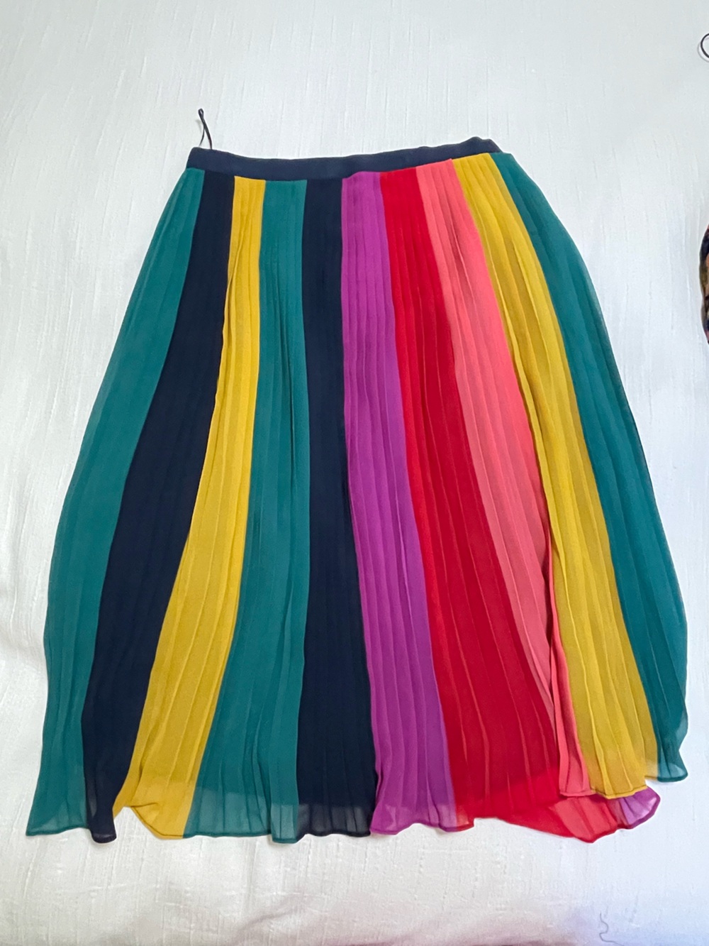 J Crew Multicolor Pleated Midi Skirt - Navy Waistband - Picture 3 of 5
